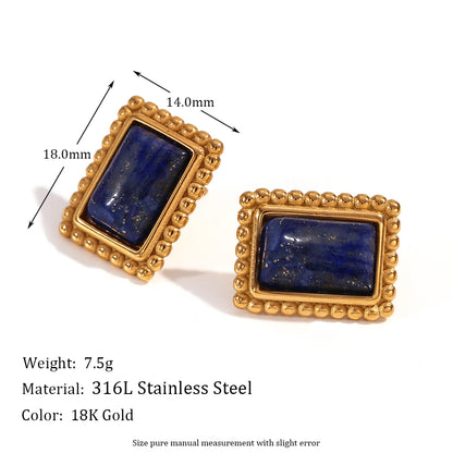 1 Pair Vintage Style Simple Style Classic Style Rectangle Plating Inlay Stainless Steel Natural Stone 18k Gold Plated Ear Studs