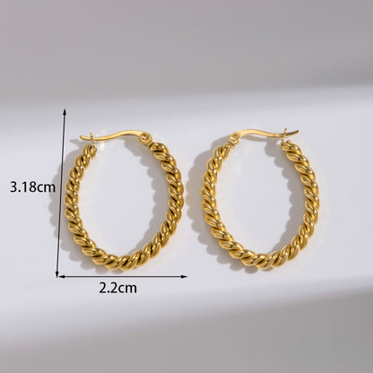 1 Pair Simple Style Bamboo Twist Dragon Plating Stainless Steel 18k Gold Plated Hoop Earrings