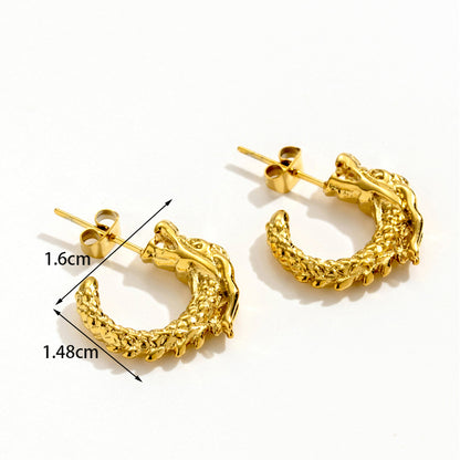 1 Pair Simple Style Bamboo Twist Dragon Plating Stainless Steel 18k Gold Plated Hoop Earrings