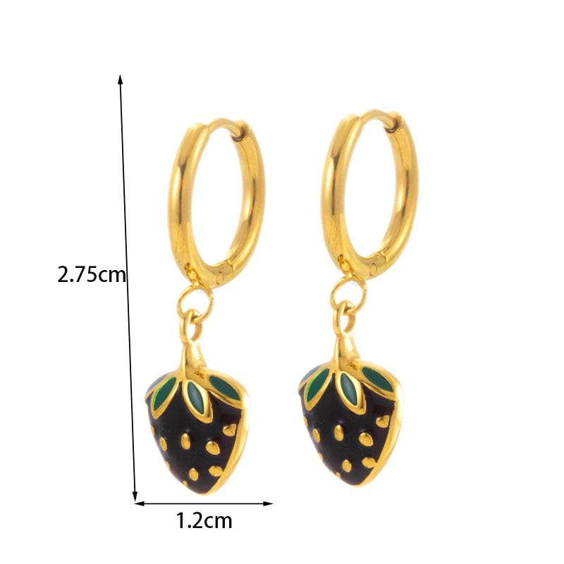 1 Pair Simple Style Round Water Droplets Strawberry Plating Stainless Steel 18k Gold Plated Drop Earrings