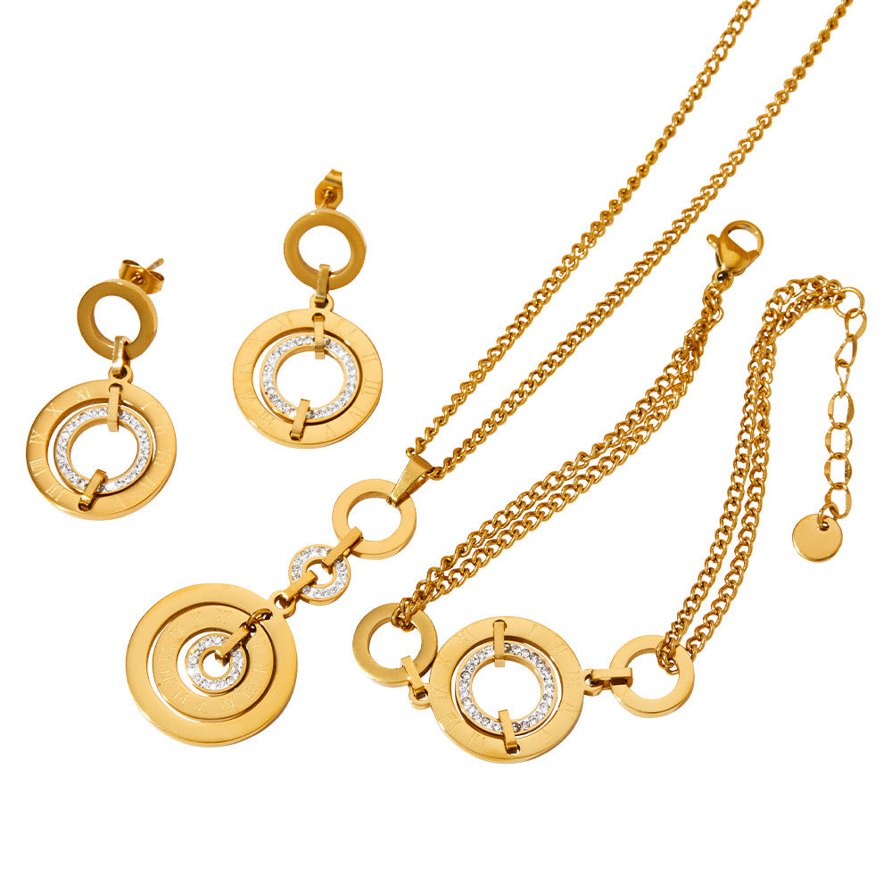 Vintage Style Circle Solid Color Stainless Steel Plating Jewelry Set