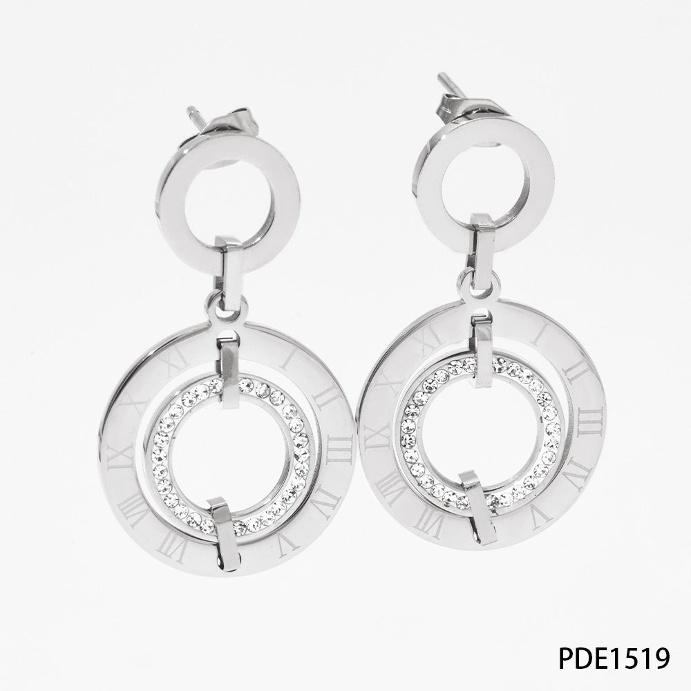 Vintage Style Circle Solid Color Stainless Steel Plating Jewelry Set