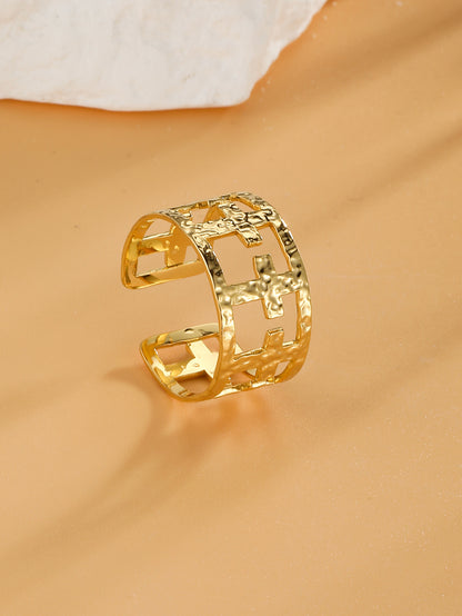 Retro Cross Stainless Steel Plating 18k Gold Plated Open Rings