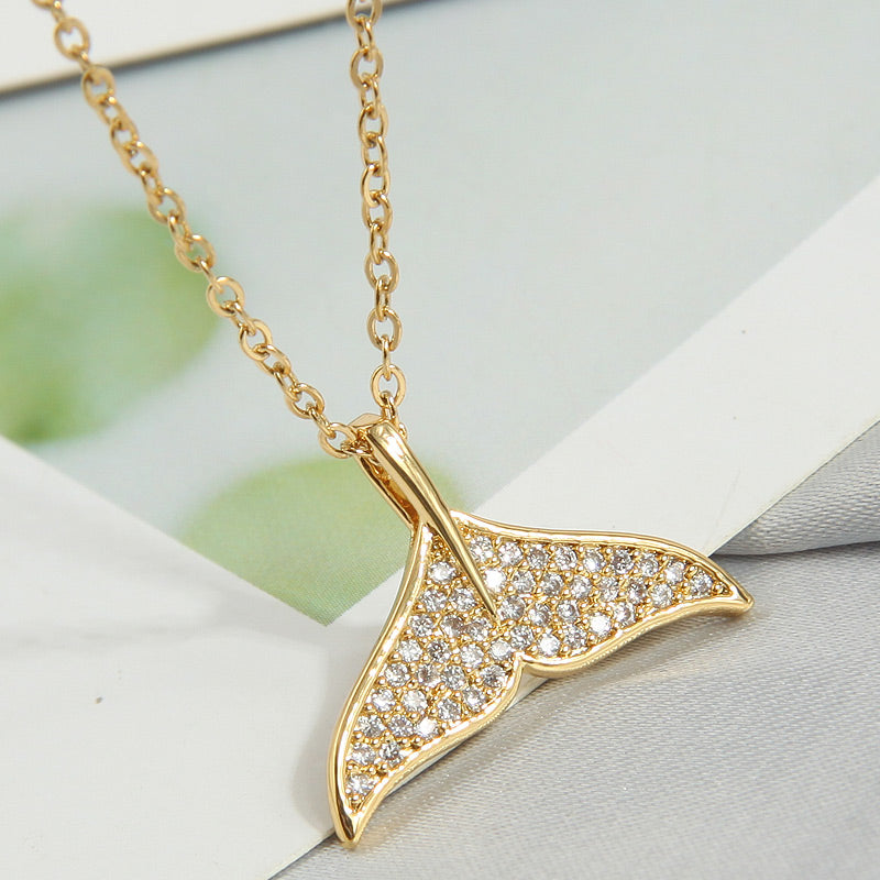 Sweet Simple Style Heart Shape Butterfly Fish Tail Copper Plating Inlay Zircon Pendant Necklace