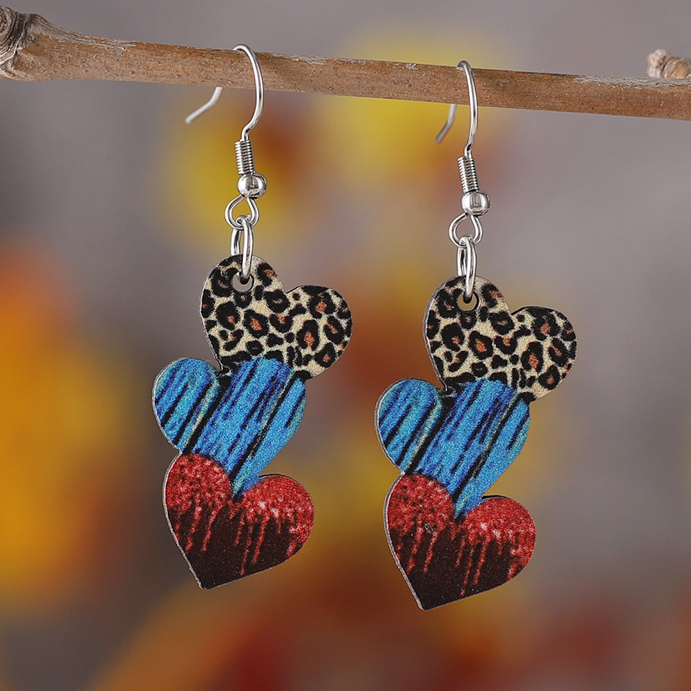 1 Pair Retro Heart Shape Wood Drop Earrings