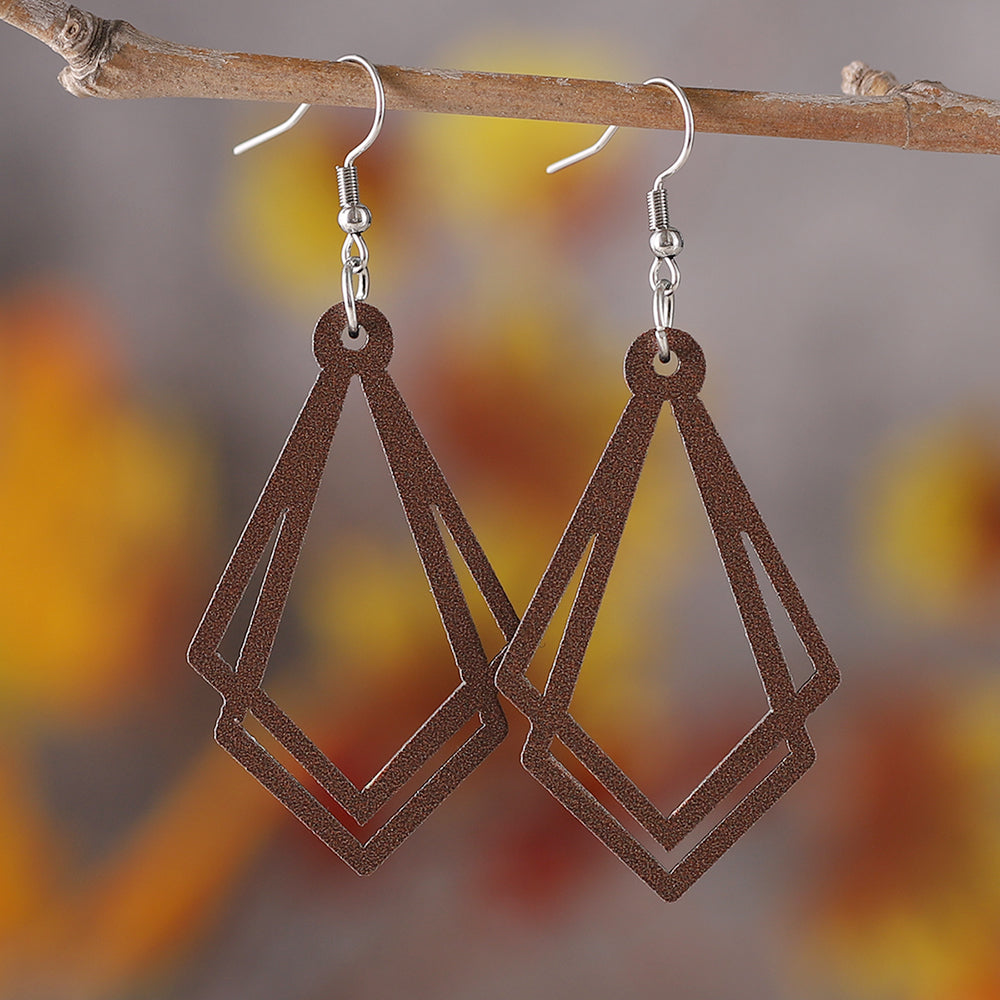 1 Pair Retro Rhombus Wood Drop Earrings