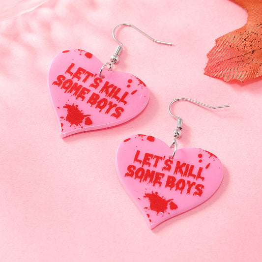 1 Pair Funny Streetwear Heart Shape Painted Arylic Drop Earrings