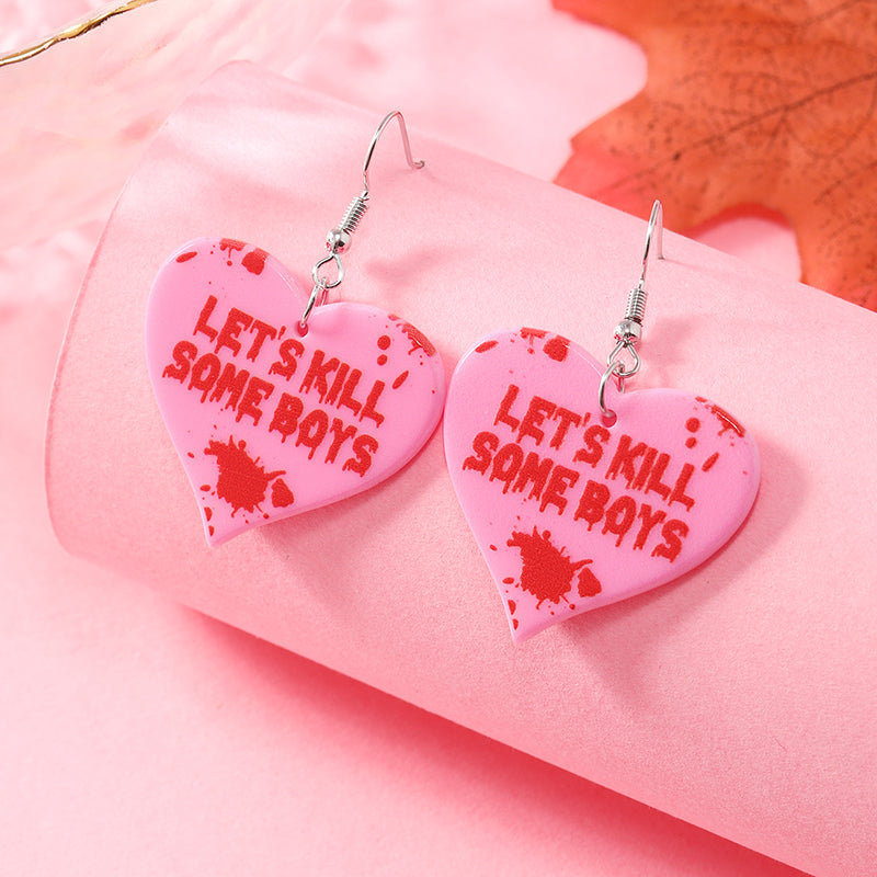 1 Pair Funny Streetwear Heart Shape Painted Arylic Drop Earrings