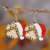 1 Pair Retro Christmas Hat Paw Print Wood Drop Earrings