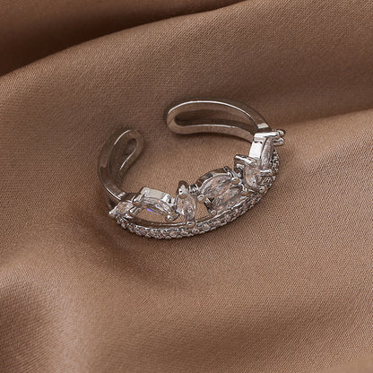 Luxurious Shiny Leaf Copper Plating White Gold Plated Gold Plated Open Rings