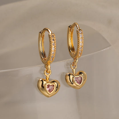 1 Pair Elegant Streetwear Moon Heart Shape Plating Inlay Copper Zircon 18k Gold Plated Drop Earrings