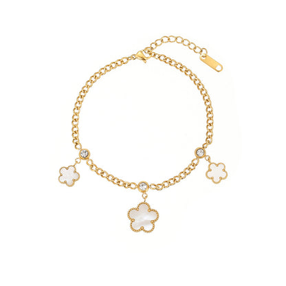 Simple Style Flower Stainless Steel Titanium Steel Plating Inlay White Shell Gold Plated Bracelets