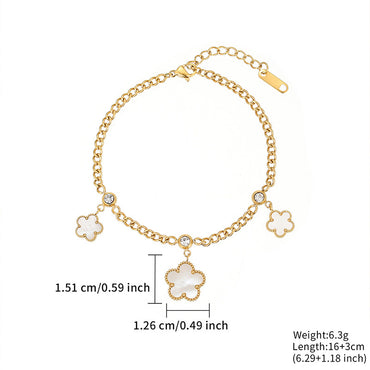 Simple Style Flower Stainless Steel Titanium Steel Plating Inlay White Shell Gold Plated Bracelets