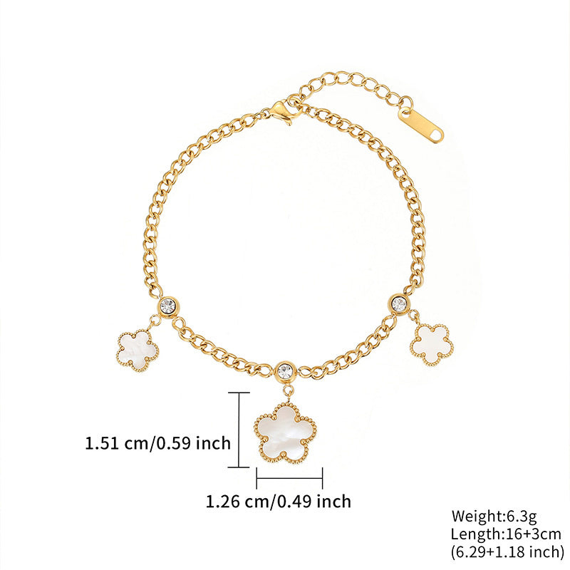 Simple Style Flower Stainless Steel Titanium Steel Plating Inlay White Shell Gold Plated Bracelets