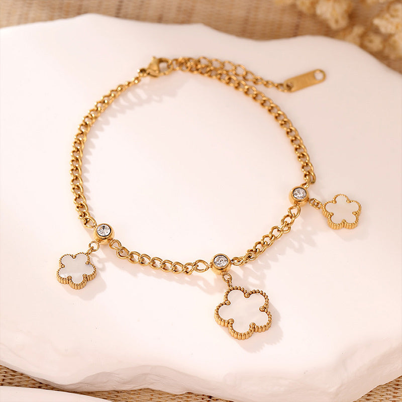 Simple Style Flower Stainless Steel Titanium Steel Plating Inlay White Shell Gold Plated Bracelets