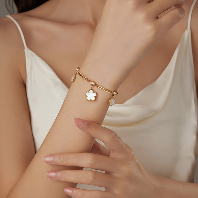 Simple Style Flower Stainless Steel Titanium Steel Plating Inlay White Shell Gold Plated Bracelets