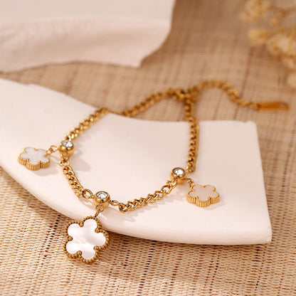 Simple Style Flower Stainless Steel Titanium Steel Plating Inlay White Shell Gold Plated Bracelets