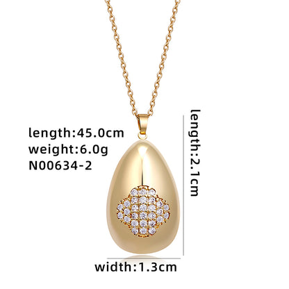 Simple Style Geometric Solid Color Copper Plating Inlay Zircon White Gold Plated Gold Plated Pendant Necklace
