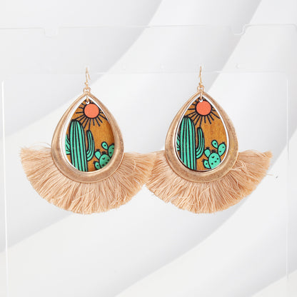 1 Pair Hawaiian Streetwear Geometric Plating Alloy Wood Cotton 18k Gold Plated Drop Earrings