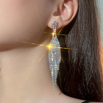 1 Pair Glam Solid Color Plating Inlay Rhinestone Rhinestones Silver Plated Drop Earrings