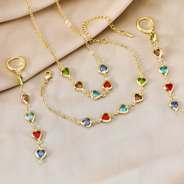 Vintage Style Heart Shape Copper Plating Inlay Glass Gold Plated Jewelry Set