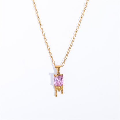 Wholesale Elegant Classic Style Geometric Square Water Droplets Stainless Steel Plating Inlay Gold Plated Zircon Pendant Necklace