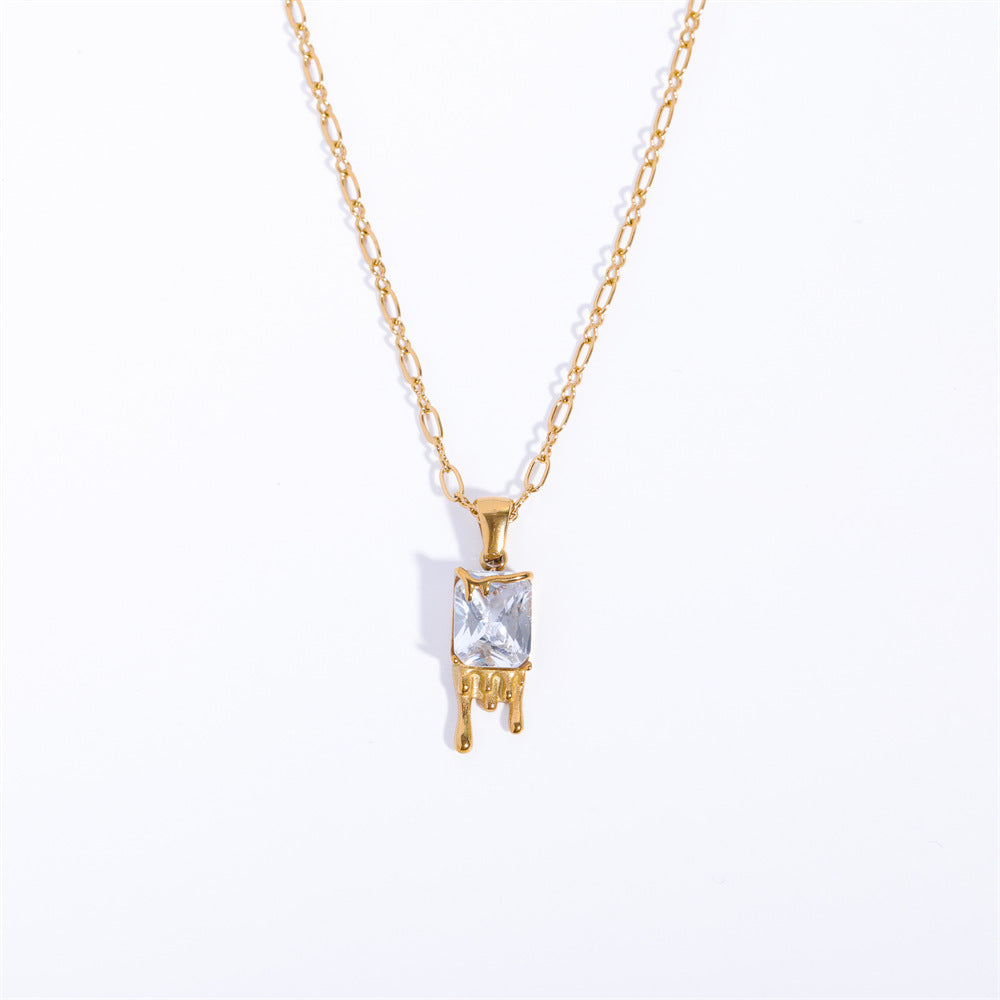 Wholesale Elegant Classic Style Geometric Square Water Droplets Stainless Steel Plating Inlay Gold Plated Zircon Pendant Necklace