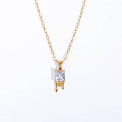 Wholesale Elegant Classic Style Geometric Square Water Droplets Stainless Steel Plating Inlay Gold Plated Zircon Pendant Necklace