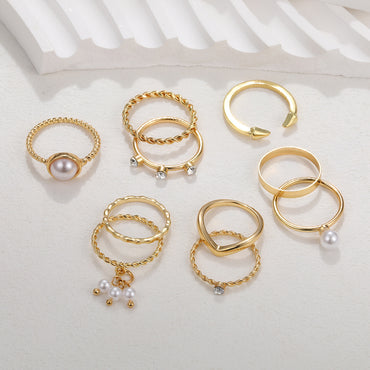 Vintage Style Geometric Solid Color Imitation Pearl Wholesale Rings