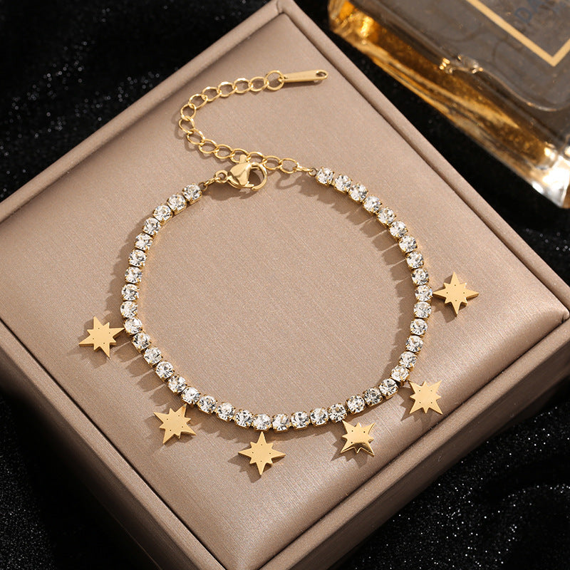 Vintage Style Eight Awn Star Titanium Steel Plating Inlay Zircon Bracelets