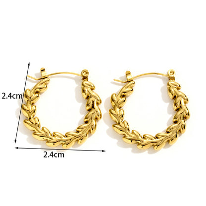 1 Pair French Style Simple Style Korean Style C Shape Round Grain Plating Inlay Stainless Steel Zircon 18k Gold Plated Earrings