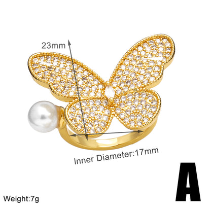 Simple Style Streetwear Snake Butterfly Copper Plating Inlay Zircon 18k Gold Plated Open Rings