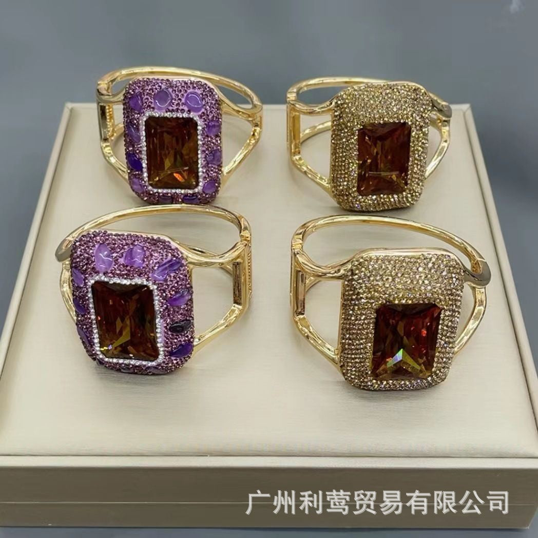 Wholesale Simple Style Square Natural Stone Plating Bangle