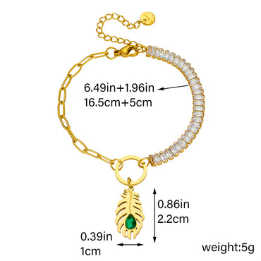 Retro Leaf Titanium Steel Plating Inlay Zircon 18k Gold Plated Bracelets