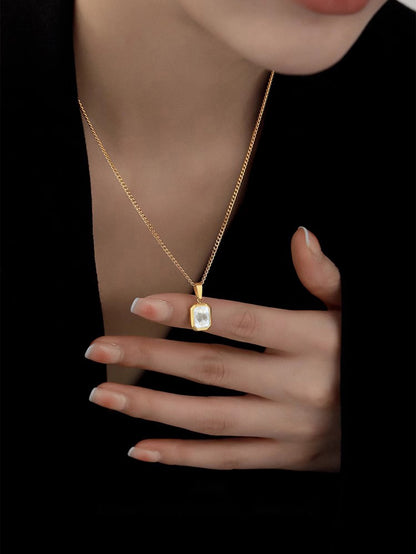 Simple Style Commute Geometric Stainless Steel Inlay Zircon Pendant Necklace