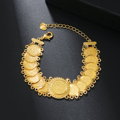 Retro Roman Style Coin Copper Plating 18k Gold Plated Bracelets