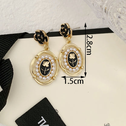 1 Pair Simple Style Classic Style Color Block Plating Inlay Alloy Artificial Pearls Gold Plated Drop Earrings