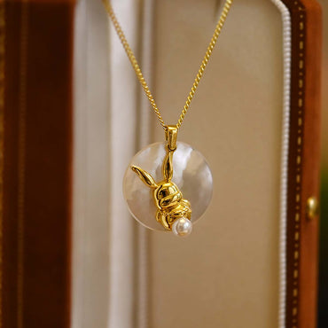 Elegant Cute Rabbit Sterling Silver Plating Inlay Artificial Pearls Silver Plated Pendant Necklace