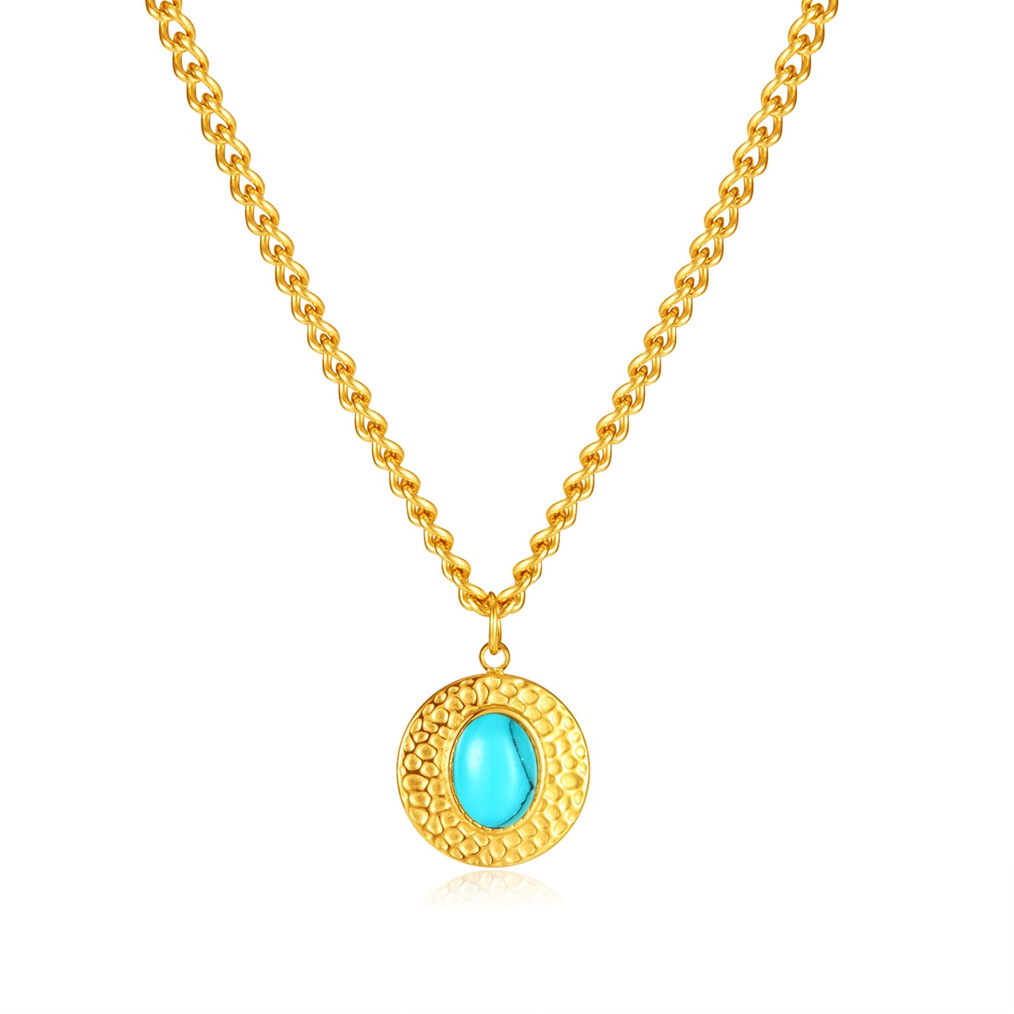 Wholesale Vintage Style Simple Style Round Stainless Steel Inlay Turquoise Pendant Necklace