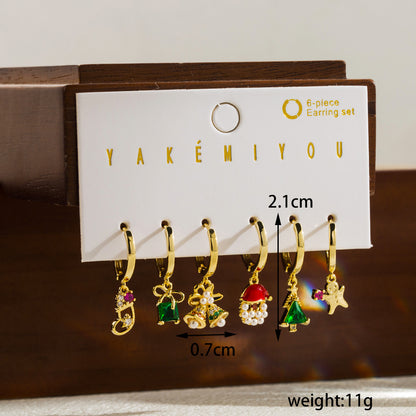 Simple Style Shiny Christmas Tree Santa Claus Bell Copper 14k Gold Plated Zircon Drop Earrings In Bulk