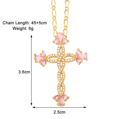 Simple Style Streetwear Cross Copper Plating Inlay Zircon 18k Gold Plated Pendant Necklace