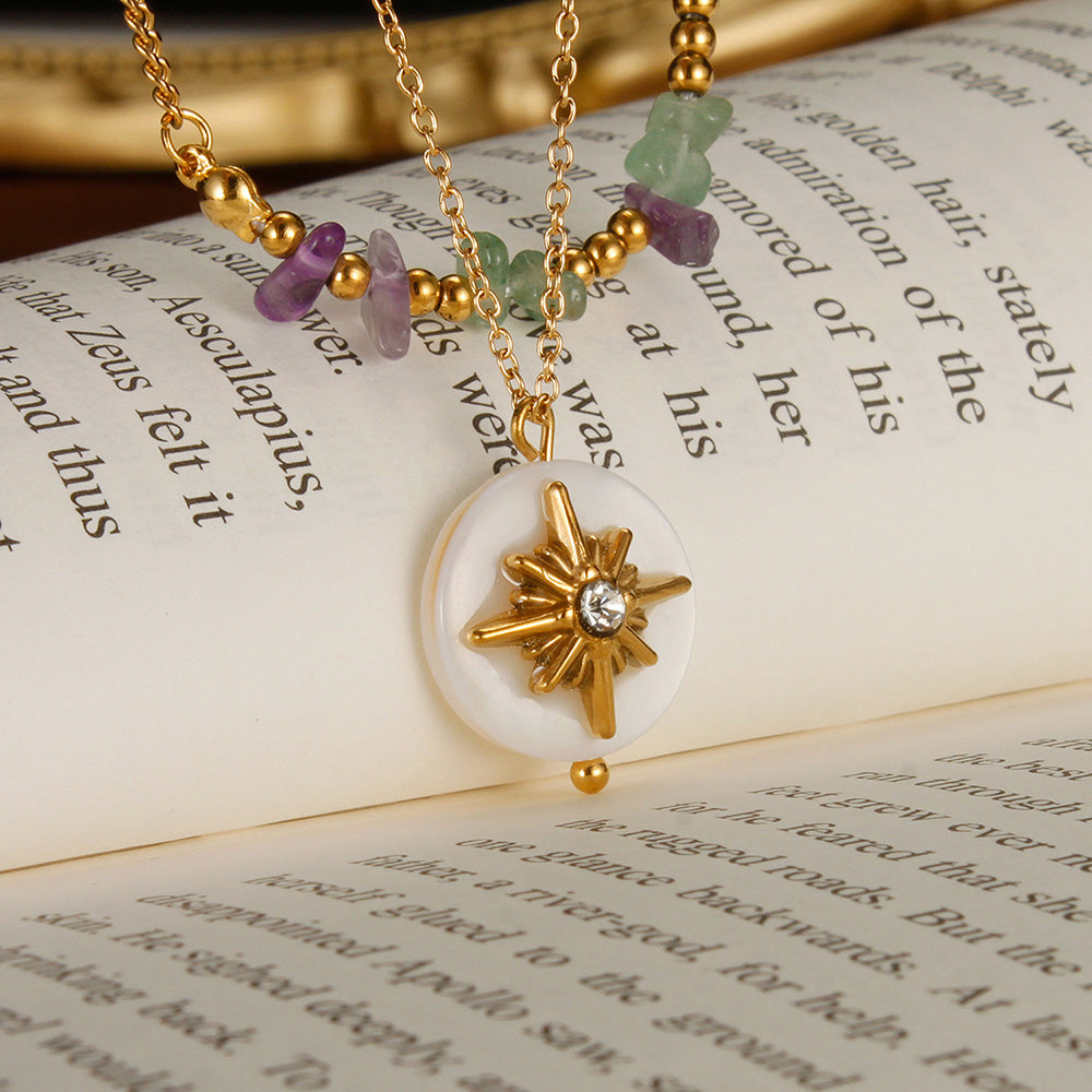 Elegant Simple Style Star Stainless Steel Natural Stone Layered Necklaces