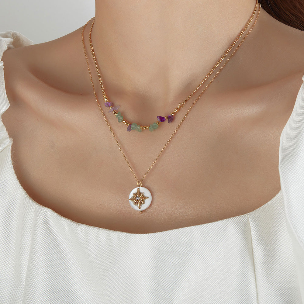 Elegant Simple Style Star Stainless Steel Natural Stone Layered Necklaces