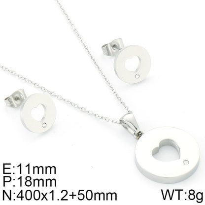 Basic Heart Shape Stainless Steel Titanium Steel Earrings Necklace