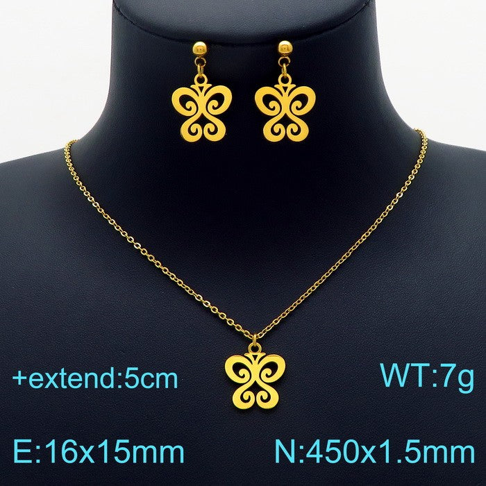 Basic Butterfly Stainless Steel Titanium Steel Plating Earrings Necklace