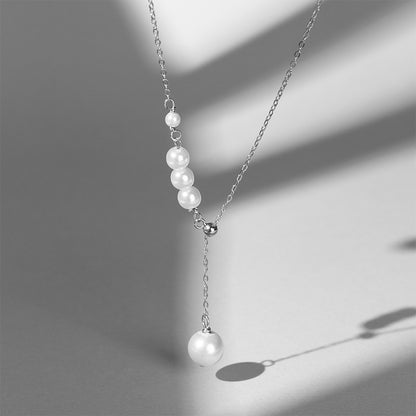 Simple Style Round Sterling Silver Plating Inlay Artificial Pearls Zircon Silver Plated Pendant Necklace