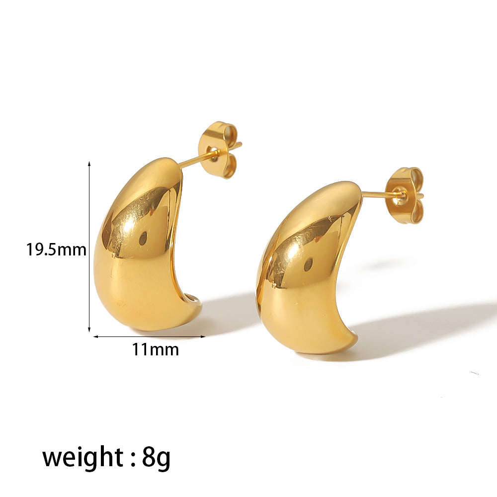 1 Pair Retro C Shape Polishing Plating Stainless Steel 18k Gold Plated Ear Studs