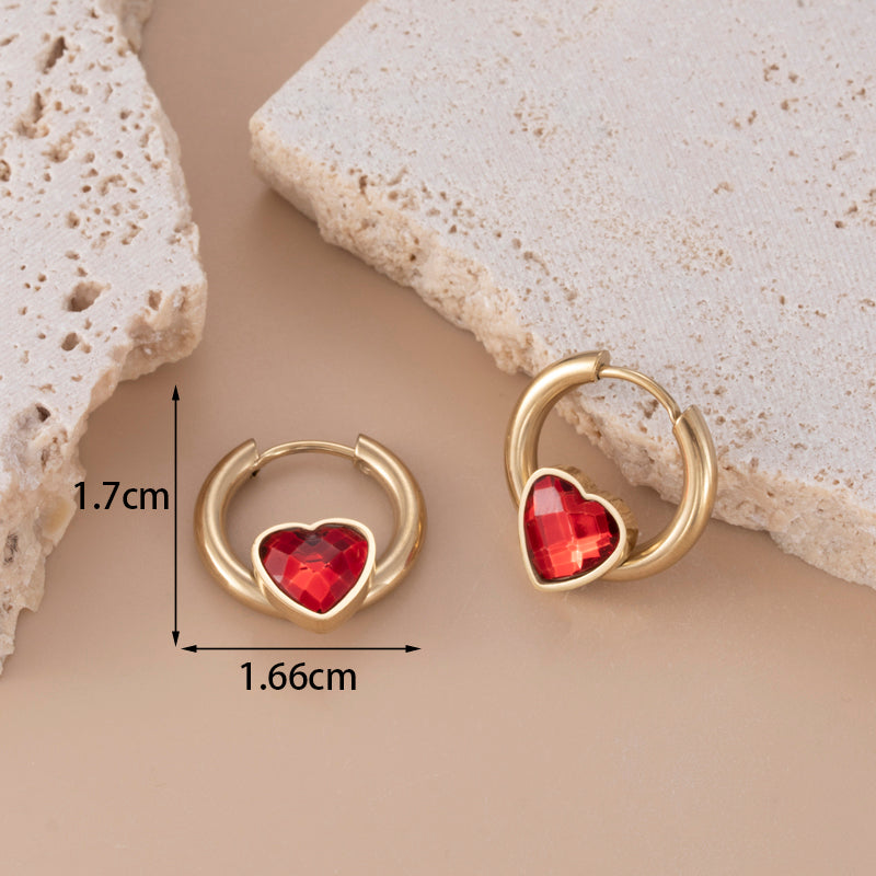 1 Pair French Style Sweet Simple Style Heart Shape Plating Inlay Stainless Steel Zircon 18k Gold Plated Earrings