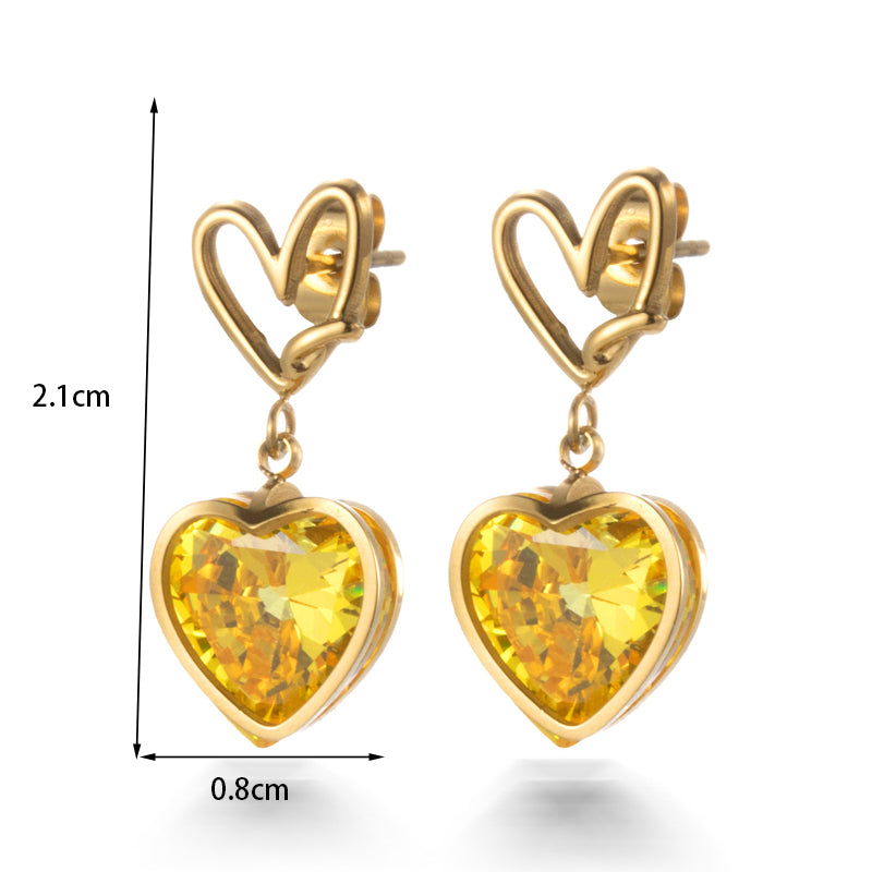 1 Pair French Style Simple Style Korean Style Round Oval Heart Shape Plating Inlay Stainless Steel Zircon 18k Gold Plated Drop Earrings