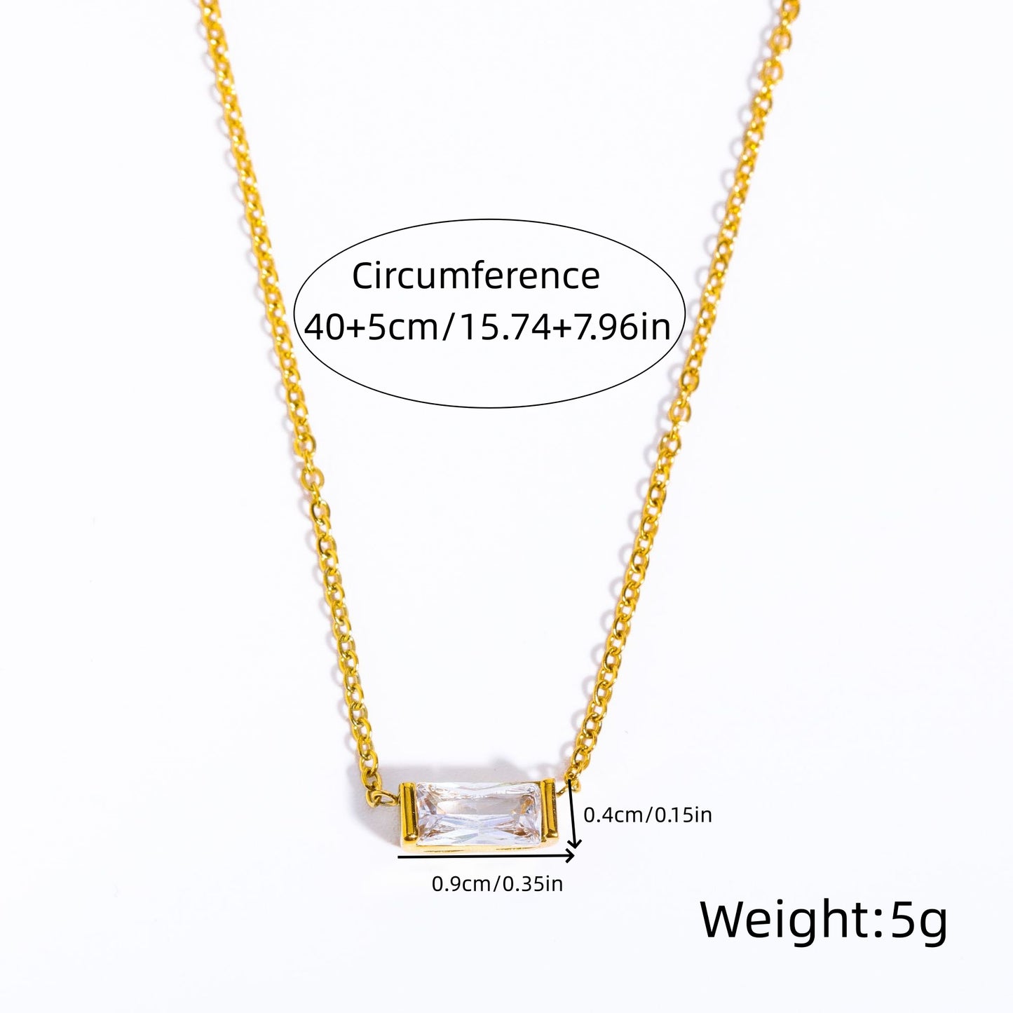 Wholesale Simple Style Classic Style Geometric Rectangle Stainless Steel Plating Inlay Gold Plated Zircon Pendant Necklace